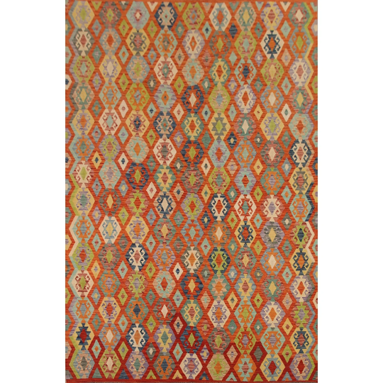 Colorful Geometric Kilim Reversible Area Rug Flat-weave Wool Carpet - 8'8"x 11'3"