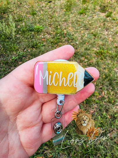 Pencil Teacher Personalized Interchangeable Badge Reel