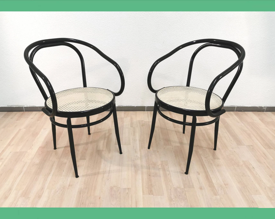 1 Of 2 Mid-Century Thonet Style Chair B9/Retro Black Metal Frame With Wicker Seating Made in Italy 1970 Vintage Interior