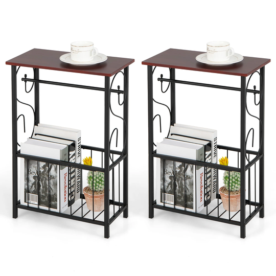 Costway 2 PCS Side Sofa Narrow Table w/ Removable Paper Holder for - 14.5'' x 8'' x 21.5''
