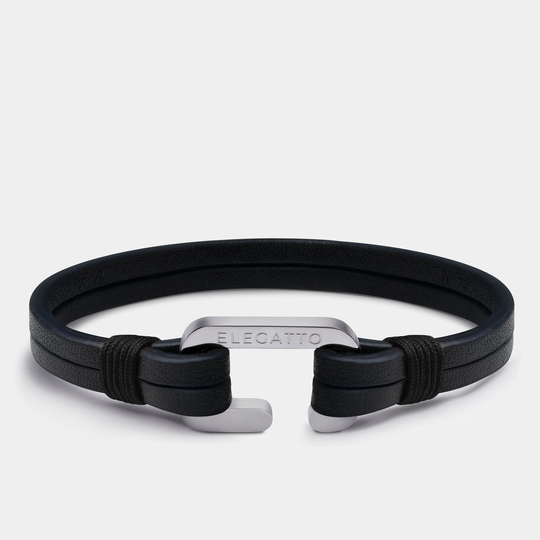 Black Leather Rope Mens Bracelet - Minimalist Elegatto Kellmore Jewelry For Men Father's Day Gift Him 2021