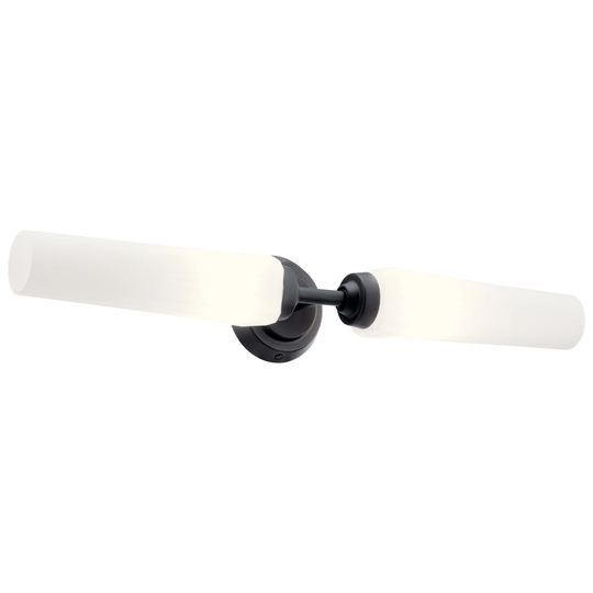 Kichler Lighting Truby 25.75 in. 2-Light Black Vanity Light with Satin Etched Cased Opal Glass