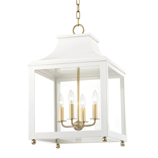 Mitzi by Hudson Valley Leigh 4-light Aged Brass Large Pendant with White Accents, Clear Glass