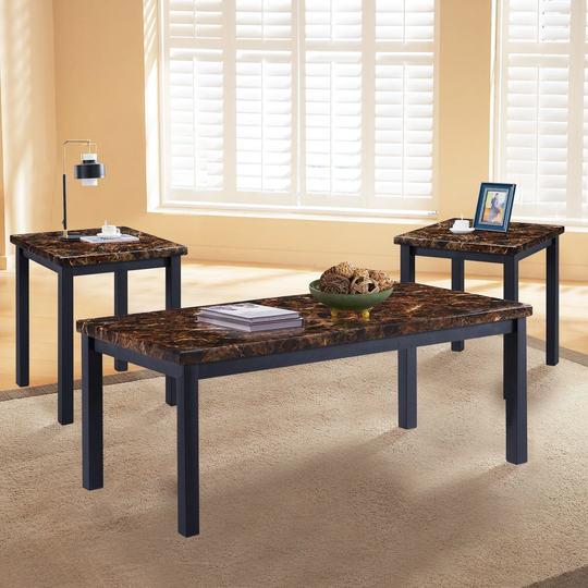 Coffee Table Set with 1 Coffee Table and 2 End Tables,Faux Marble Tabletop