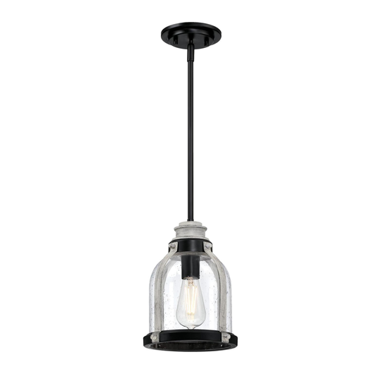 Westinghouse Lighting Cindy One Light Indoor Mini Pendant, Matte Black Finish with Antique Ash Accents, Clear Seeded Glass