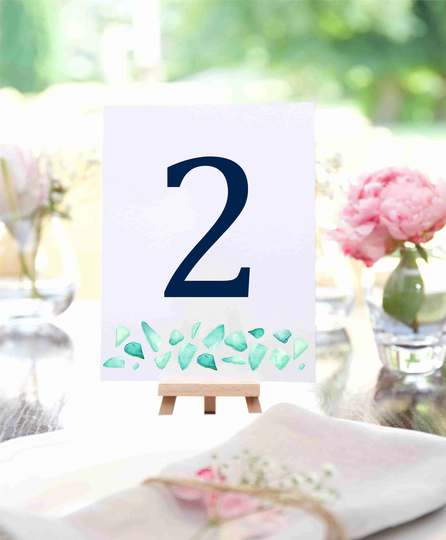 Scattered Seaglass Table Number, Wedding Cards, Cape Cod Wedding, Printed, Custom Wedding, Nautical Printed #, Beach