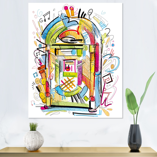 Designart 'Music Colorful Jukebox Abstract Design' Modern Canvas Wall Art