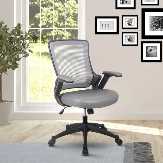 GZMR Grey Mid Back Mesh Task Office Chair with Height Adjustable Arms