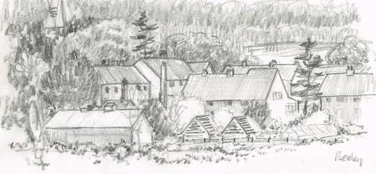2 Vintage Original 1970S Ink Pencil Sketch Drawing Picture Of Bexley, Village Scene