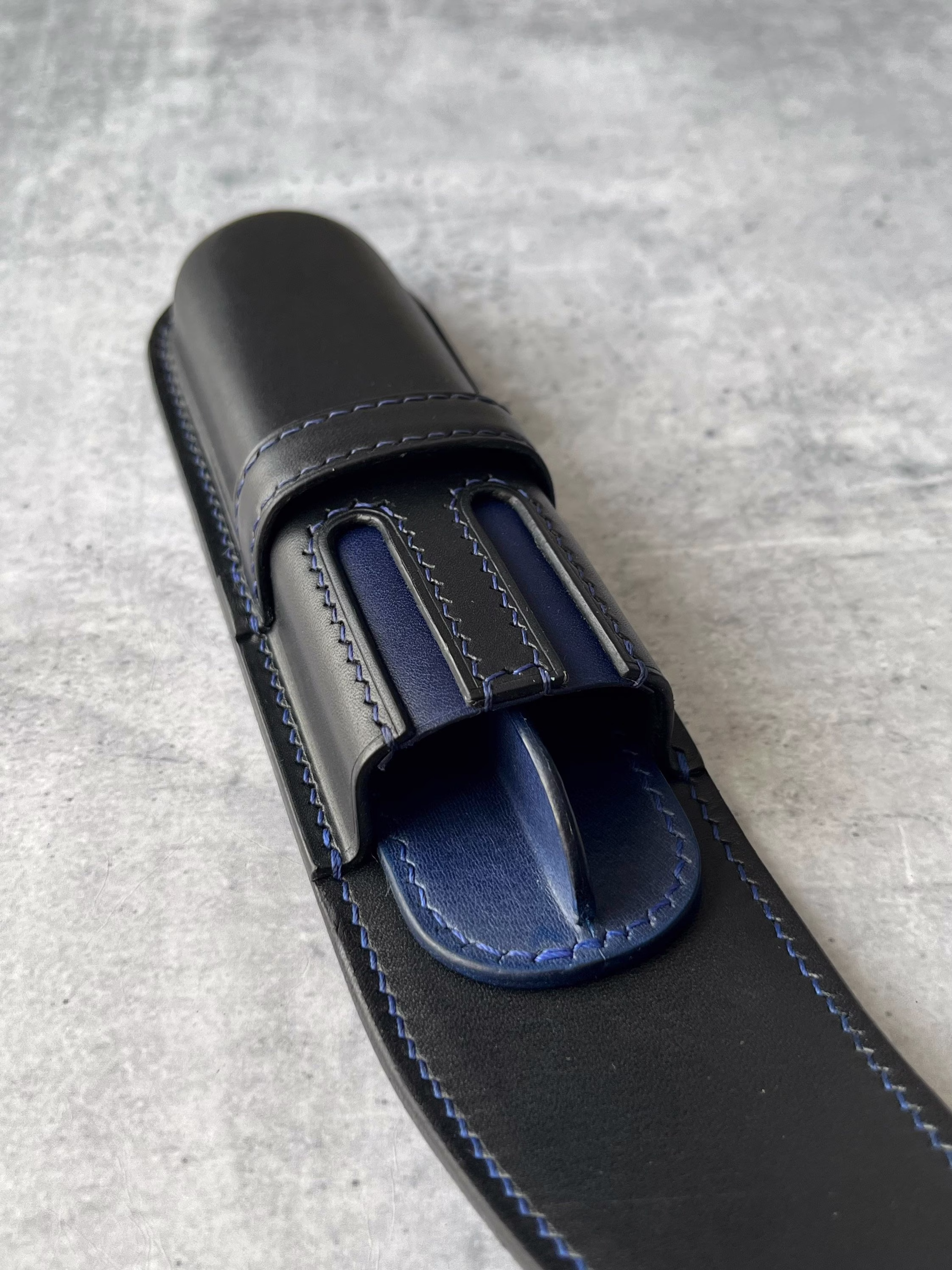 Black Sapphire 2 Pen Case, Leather Fountain Pencil Case