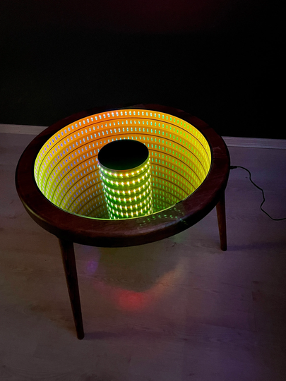 İnfinity Mirror Coffee Table, Led Light Wooden 3D Mirror, Music Sync, Sound Reactive, Color Changing, Remote Control