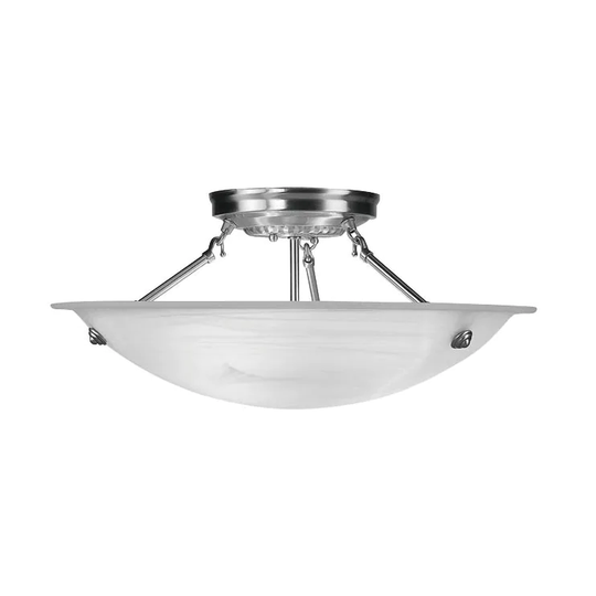 Livex Lighting Oasis Brushed Nickel Steel/Alabaster Glass 3-light Ceiling Mount Light - Silver