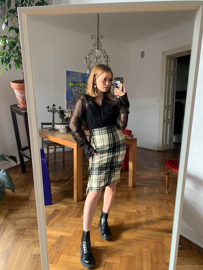 Vintage Plaid Skirt, Wool Pencil Skirt