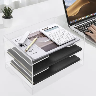 Hoda 3-Tier Acrylic Desk File Organizer with Bottom Handle