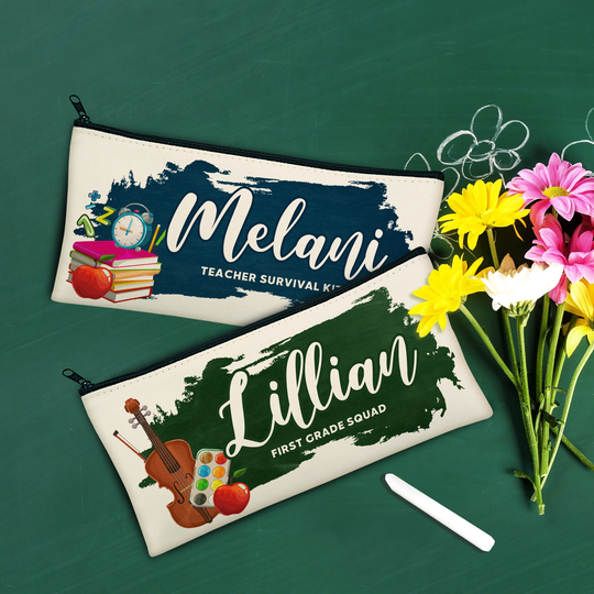 Teacher's Day Makeup Bags W/Name & Text - 6 Design Personalized Teacher Make Up Bag For Women Customized Pencil Case Gift