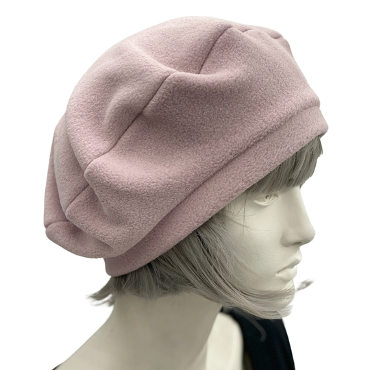 Pink Beret, Satin Lined Winter Hat Women, Beret Hat, Polar Fleece Handmade in Usa, Valentines Day Gift