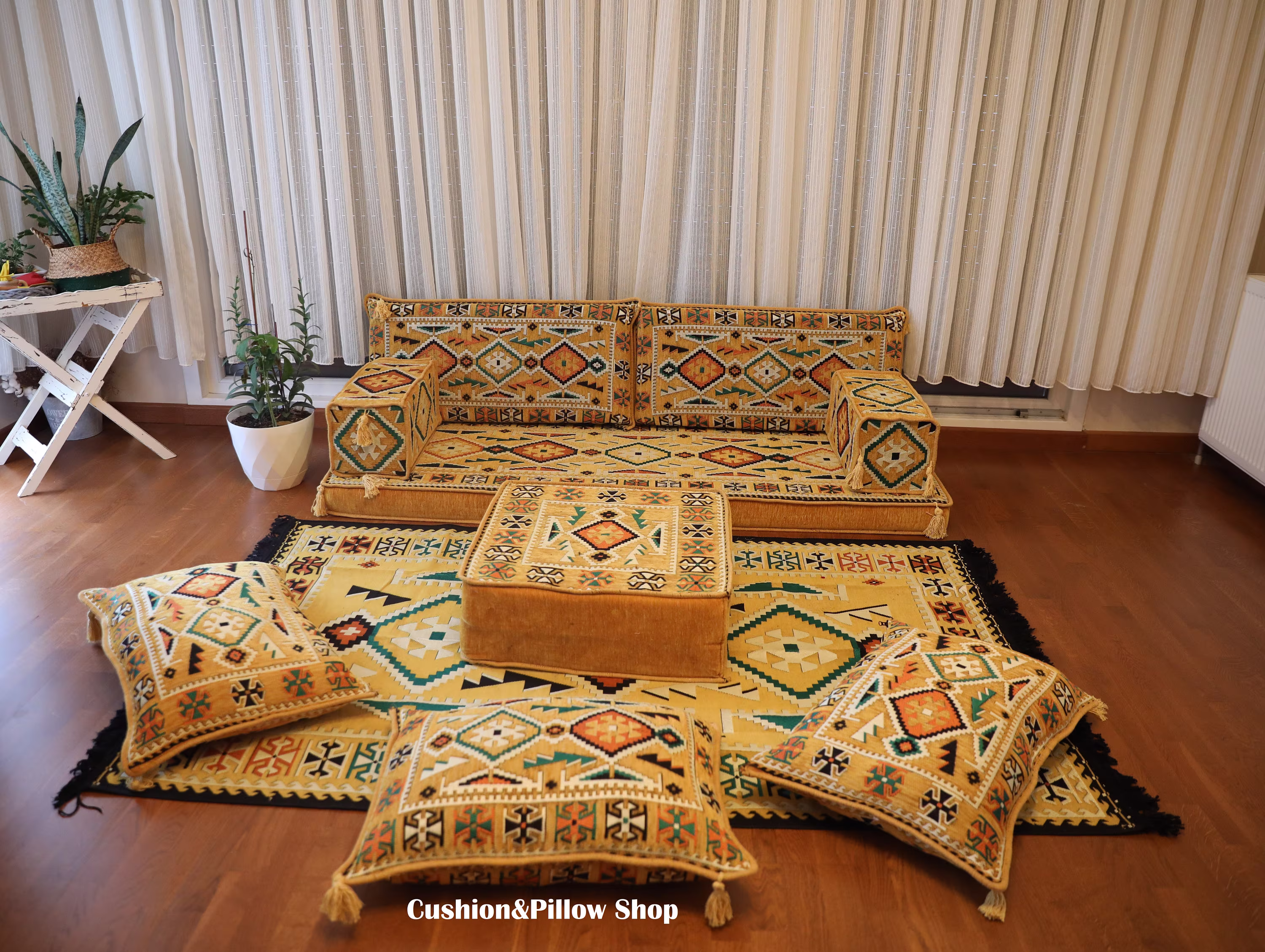 Yellow Arabic Sofa Set, Turquoise Sofa, Majlis Bohemian Home Decor, Couch, Oriental Custom Order Ottoman Style Decor