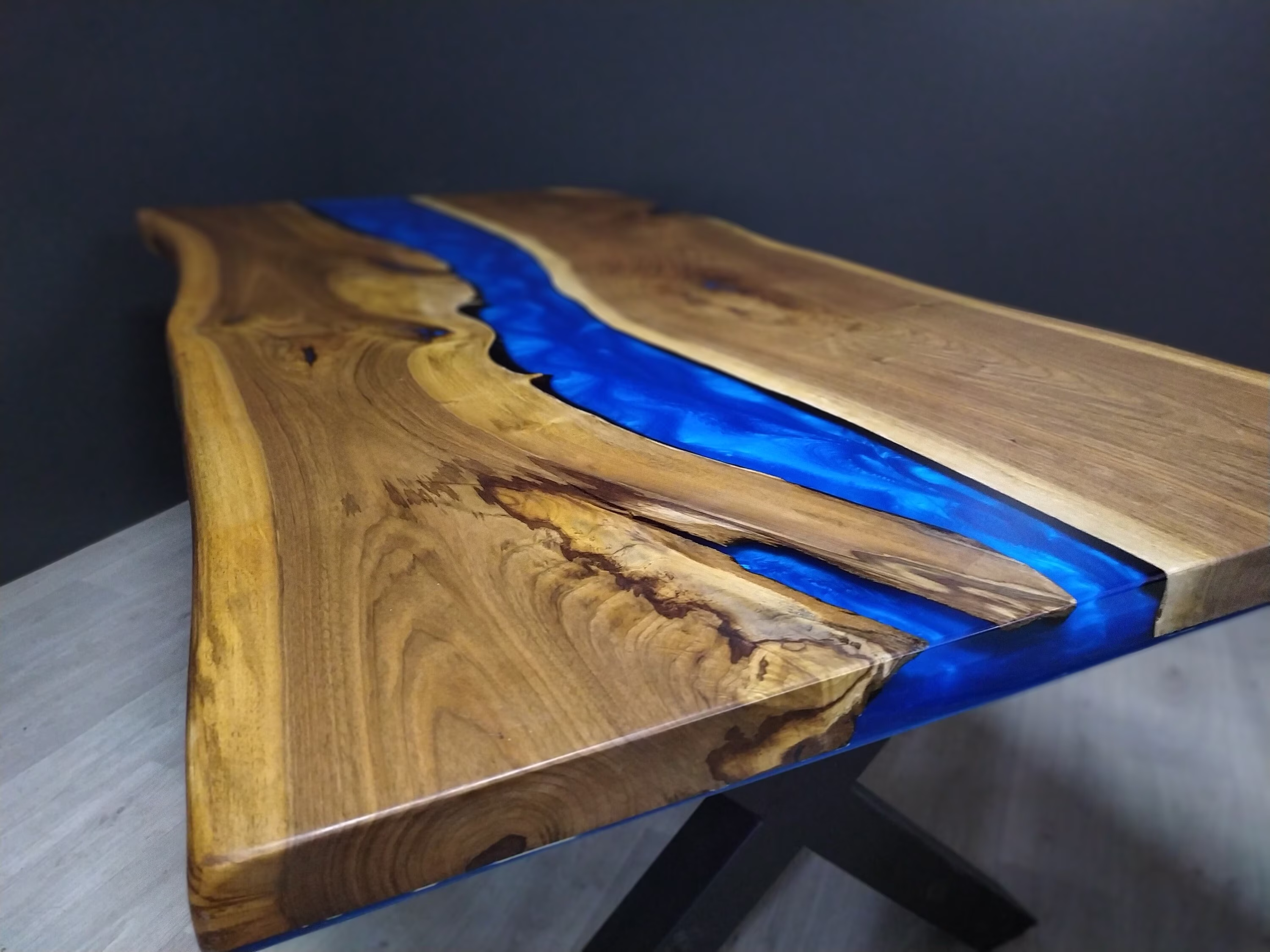 Epoxy Dining Table, Live Edge River Wood & Room Resin Kitchen Table