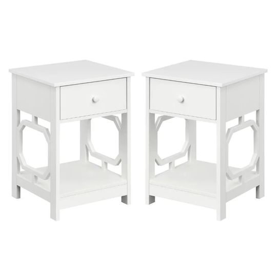 One-Drawer End Table in White Wood Finish - Set of 2 - 54 x 84