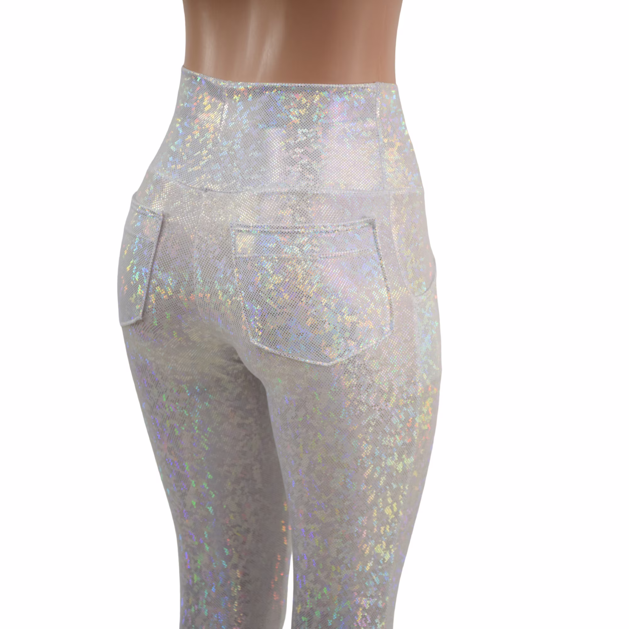 High Waist Pocket Leggings in White Kaleidoscope Holographic - 157844