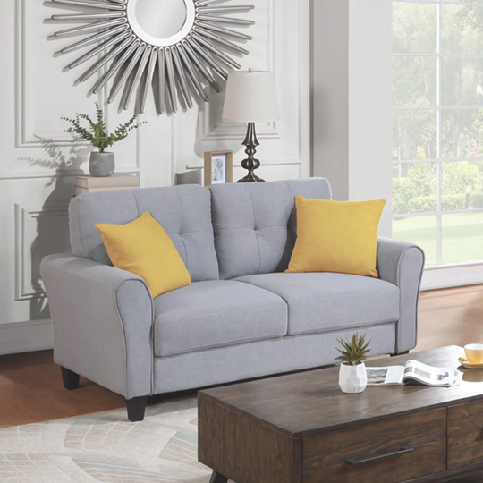 Living Room Sofa Wood Frame Loveseat Sofa Linen Resilience Foam Upholstered Comfort Couch Furniture for Home Office