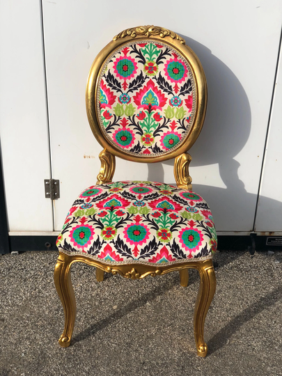 Bohemian Floral Gold Leaf Accent Chair