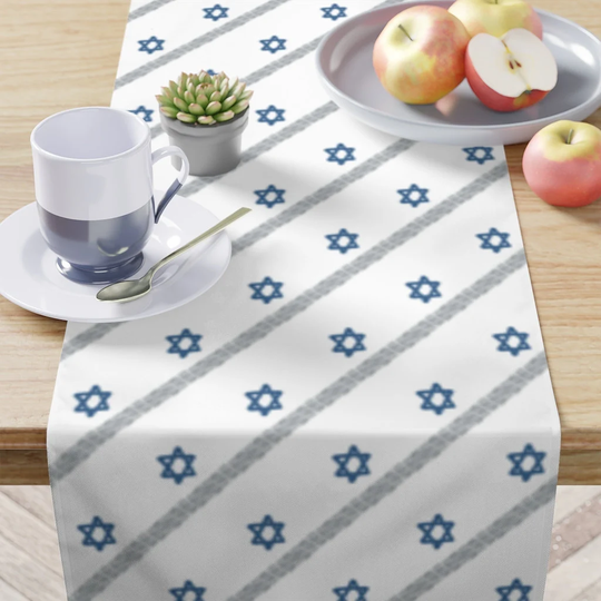 Table Runner in Diagonal Rope Star Of David Hanukkah Design Holiday Decor For Entertaining, Housewarming & Tabletop 16"x 9