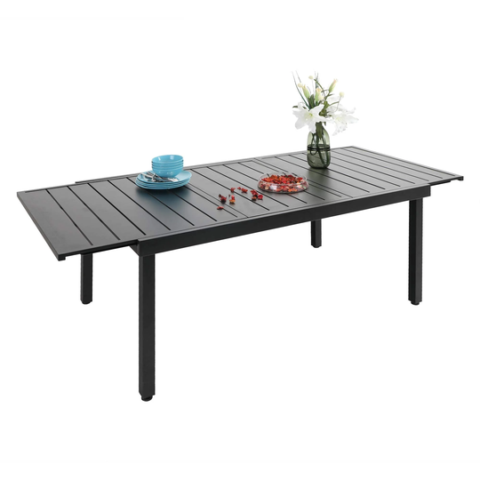 PHI VILLA Expandable Outoodr Dining Table, Adjustable Metal Patio Garden Table for 6-8 Person, Black