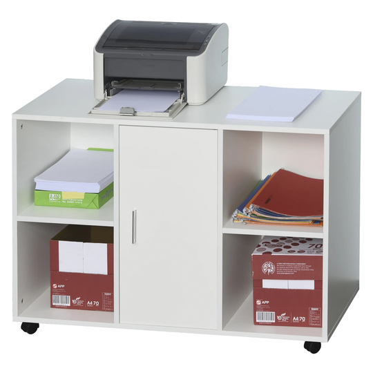 Vinsetto Printer Stand With 360 Degree Casters Multifunctional Office Cabinet Mobile File Cabinet P2 Particle Board, White
