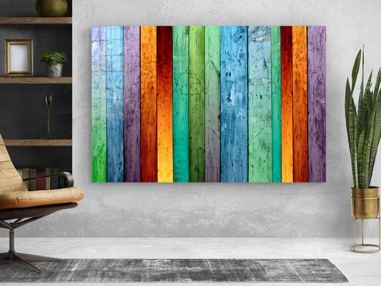 Colored Boards Wall Art, Canvas Tempered Glass Decor, Modern Room Decor Art