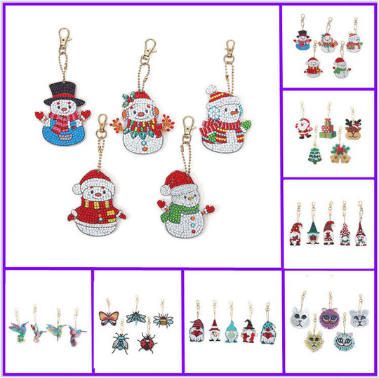 4/5Pcs Diy Diamond Painting Keychain, Cartoon Animal Full Special Shaped Embroidery, Bag Decoration Gift