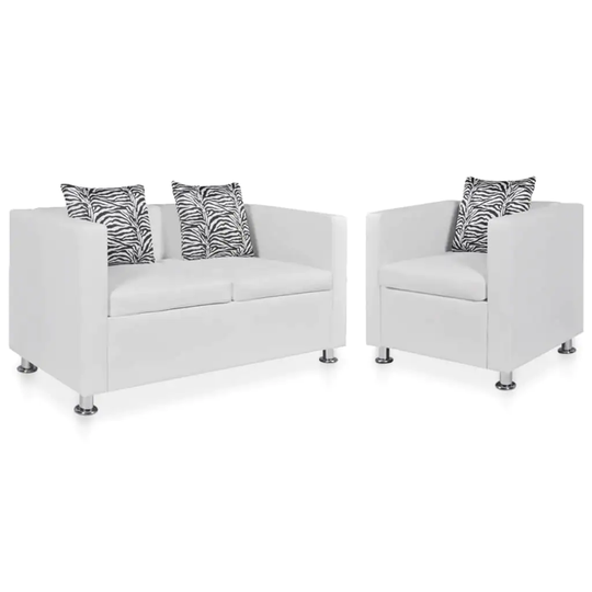 Sofa Set Armchair and 2-Seater White Faux Leather
