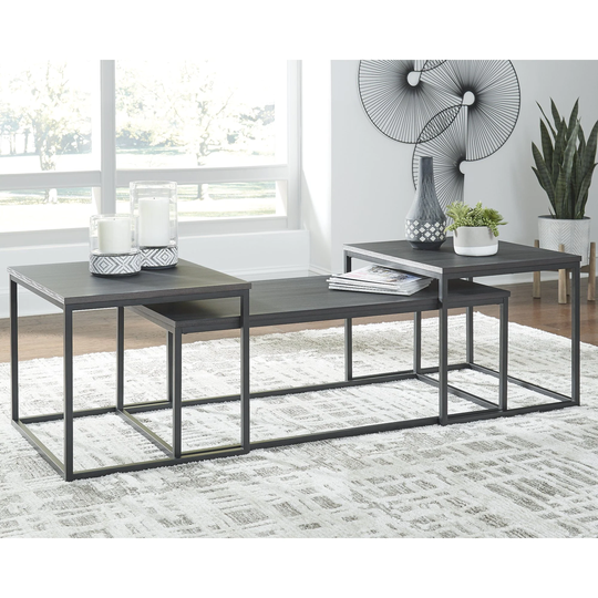 Yarlow Contemporary Black 3-Piece Occasional Table Set - 46"W x 22"D x 16"H