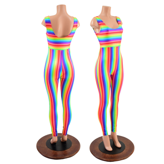 Rainbow Striped Tank Catsuit With Horizontal Stripes On Bodice, Vertical From Waist Down 1579171