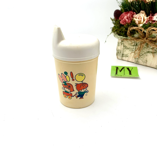 Vintage Danara Kids Sippy Cup Boy & Girl in Wagon Hi Ballon Design Prop Pencil Holder Kid Room Decor My40Yearcollection