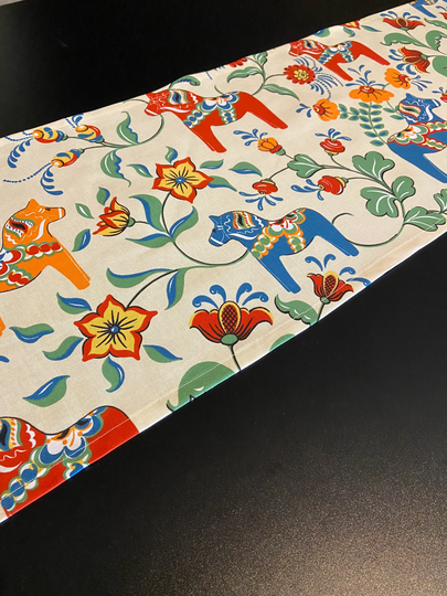 Cotton Swedish Horse Table Runner Scandinavian Design Linen