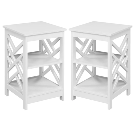Titan End Table with Shelves in White Wood Finish - Set of 2 - 54 x 84