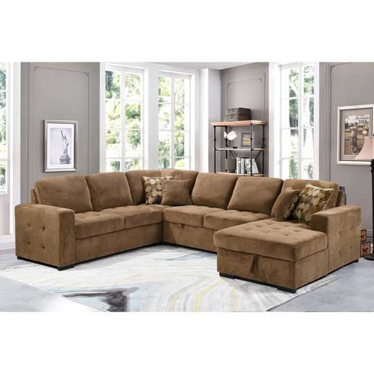 123" Sectional Sofa with Storage Chaise, U Shaped Oversized Sectional Couch with 4 Pillows for Large Space Dorm Apartment.