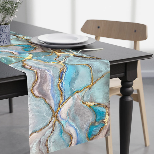 Turquoise Motherload Geode Table Runner, Decorative Polyester Decor, Coastal Kitchen Table, Natural Decor