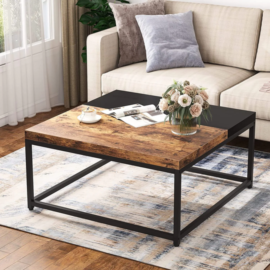 40 inch Square Coffee Table,Large Cocktail Table for Living Room, Industrial Accent Center Table Tea Table