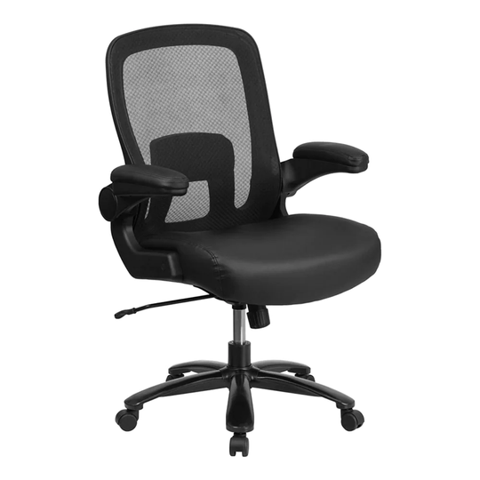 Offex Big and Tall 500 lb Rated Black Mesh Leather Executive Ergonomic Office Chair with Adjustable Lumbar Support