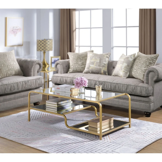 Aoolive Living Room End Table Coffee Table in Gold & Mirror