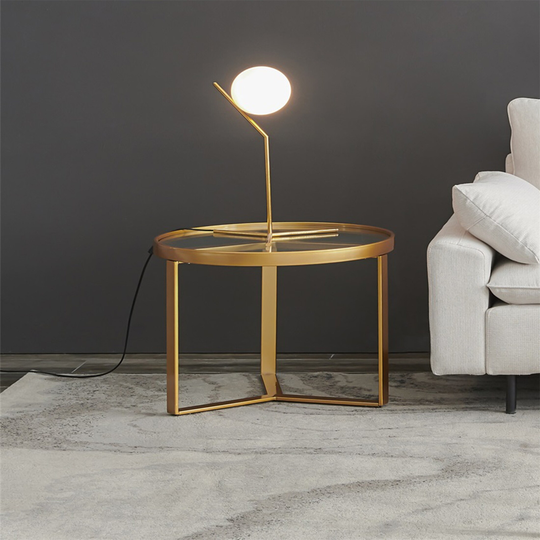 Coffee Table, Modern Gold Metal Frame with Round Tempered Glass Table