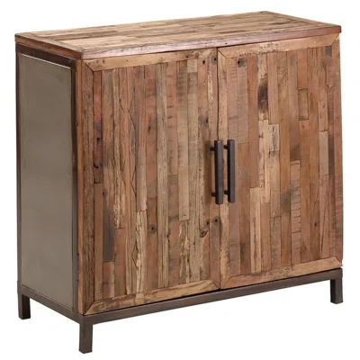 Reclaimed Mango Wood Planks Style Accent Cabinet Small Rustic Sideboard
