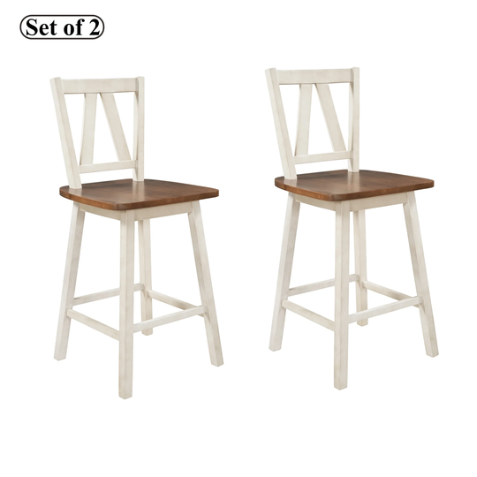 2-Piece V-Shaped Full Back Counter Height Dining Chair Set, Wooden Kitchen Chair Set for Small Places