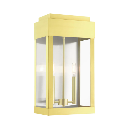 Giuseppe Lighting Two Light Outdoor Wall Lantern York Satin Brass - Exact Size