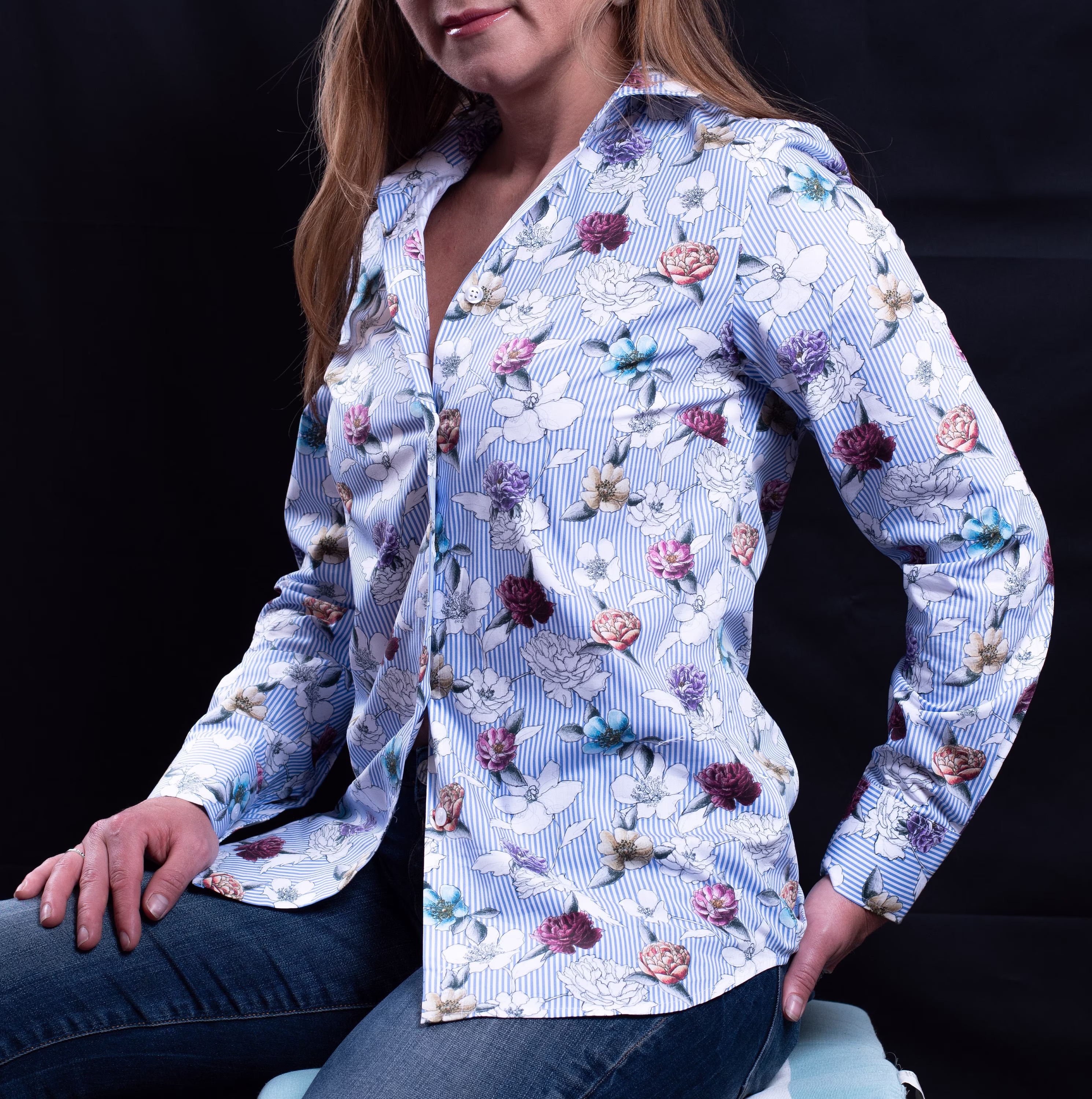 Woman Floral Blouse, Colorful Flowy Shirt, Button Up Women's Blouses, Womens Fall Clothing