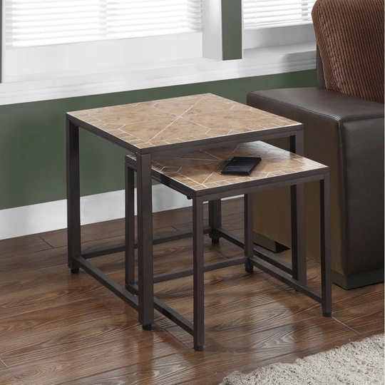 Terracotta Tile Top Hammered Brown 2-piece Nesting Tables