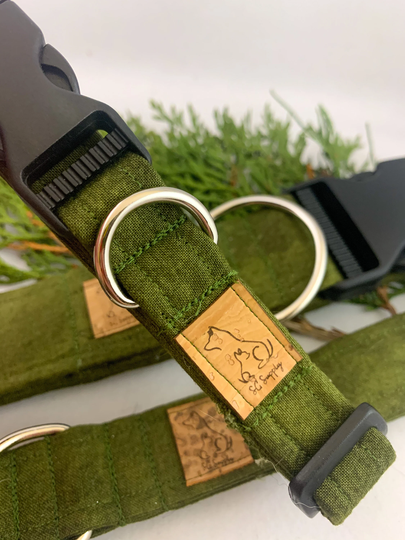 Olive Green Solid "Into The Forest" Fabric Pet Collar Au Natural Collection