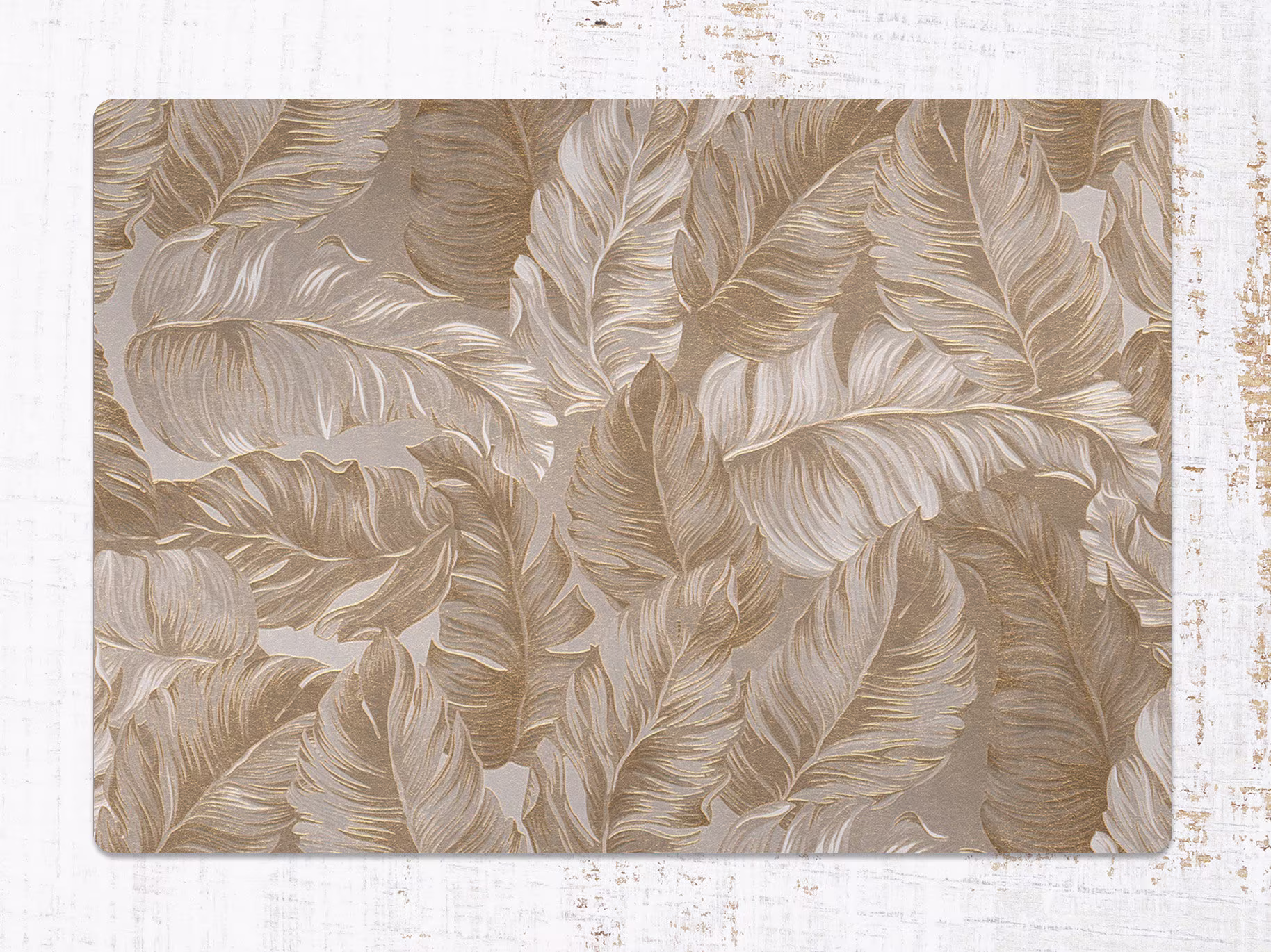 Golden Leaves Chair Mat, Beige Protective Splat Botanical Vinyl Floor Pad, Area Rug, Comfort Splash Mat